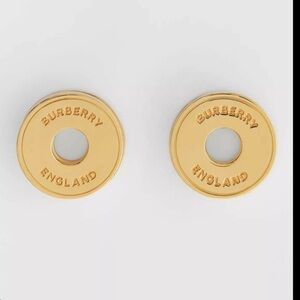 Burberry Gold Round Logo Earrings